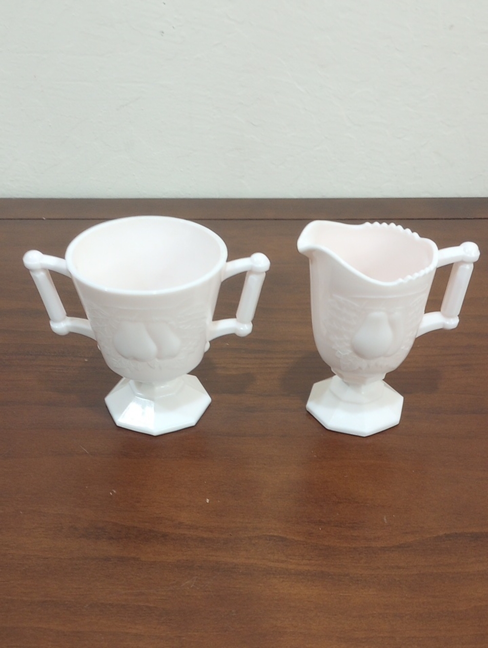 Jeanette Pink Milk Glass Cream Pitcher & Sugar Bowl Baltimore Pear - Vintage 50s